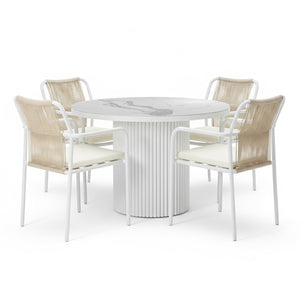 Evone 4 Seater Stone Outdoor Dining Set in Natural