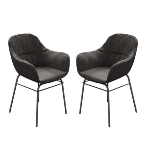 Rhea Suede Fabric Dining Chair Set of 2 in Black
