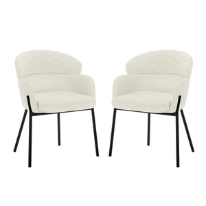 Sofia Chenille Fabric Dining Chairs Set of 2 in Off White