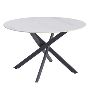 Stoten 4 Seater Round Dining Table in White Marble