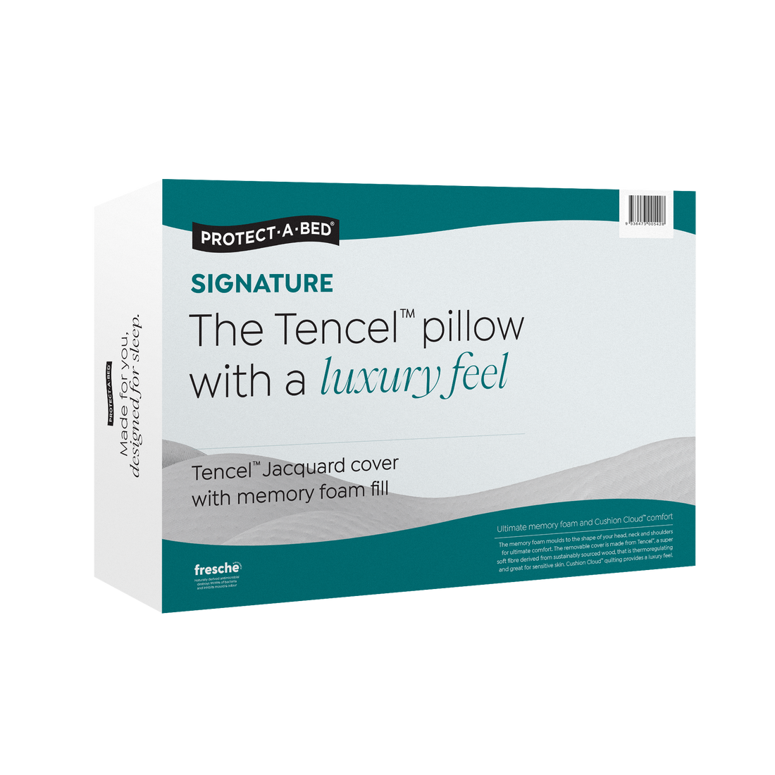 Protect-A-Bed Signature Tencel jacquard memory foam pillow packaging box on a white background