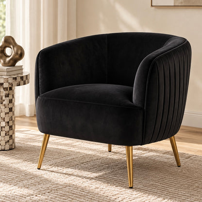 Evelyn Curved Velvet Sofa Accent Chair in Black alternate product view