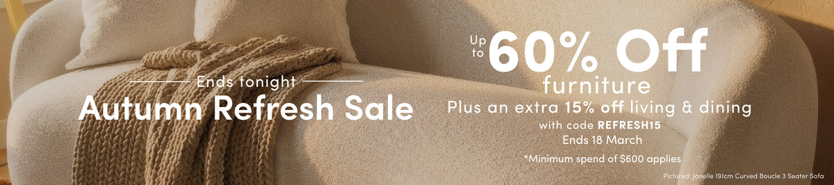 Autumn Sale 60% Off Furniture plus an extra 15% off living & dining with Code AUTUMN
