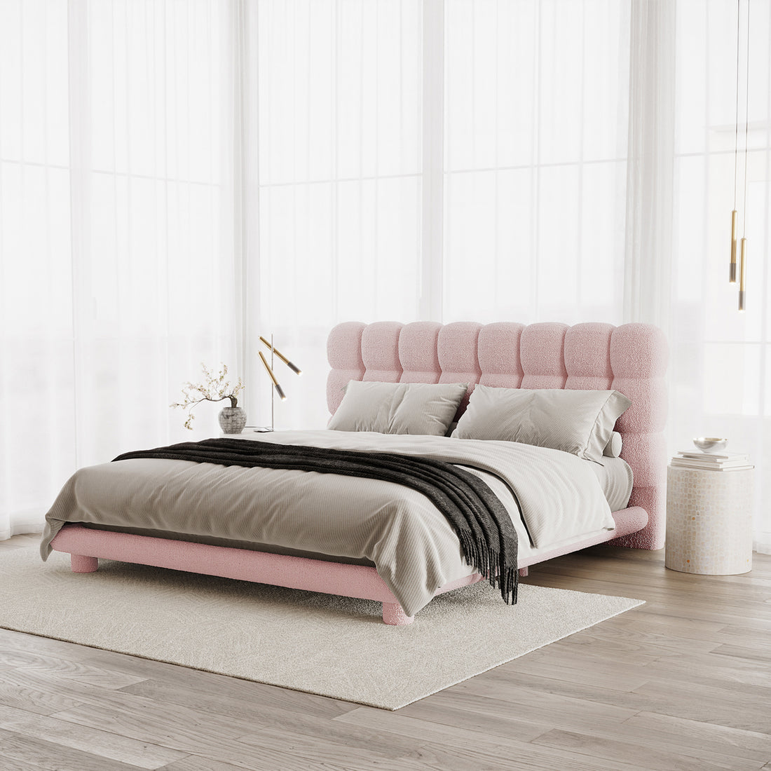 Aina Boucle King Bed Frame - Pink