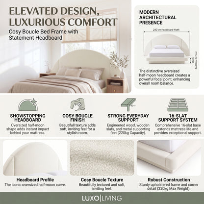 Alice Queen Platform Bed Frame in Boucle Cream White