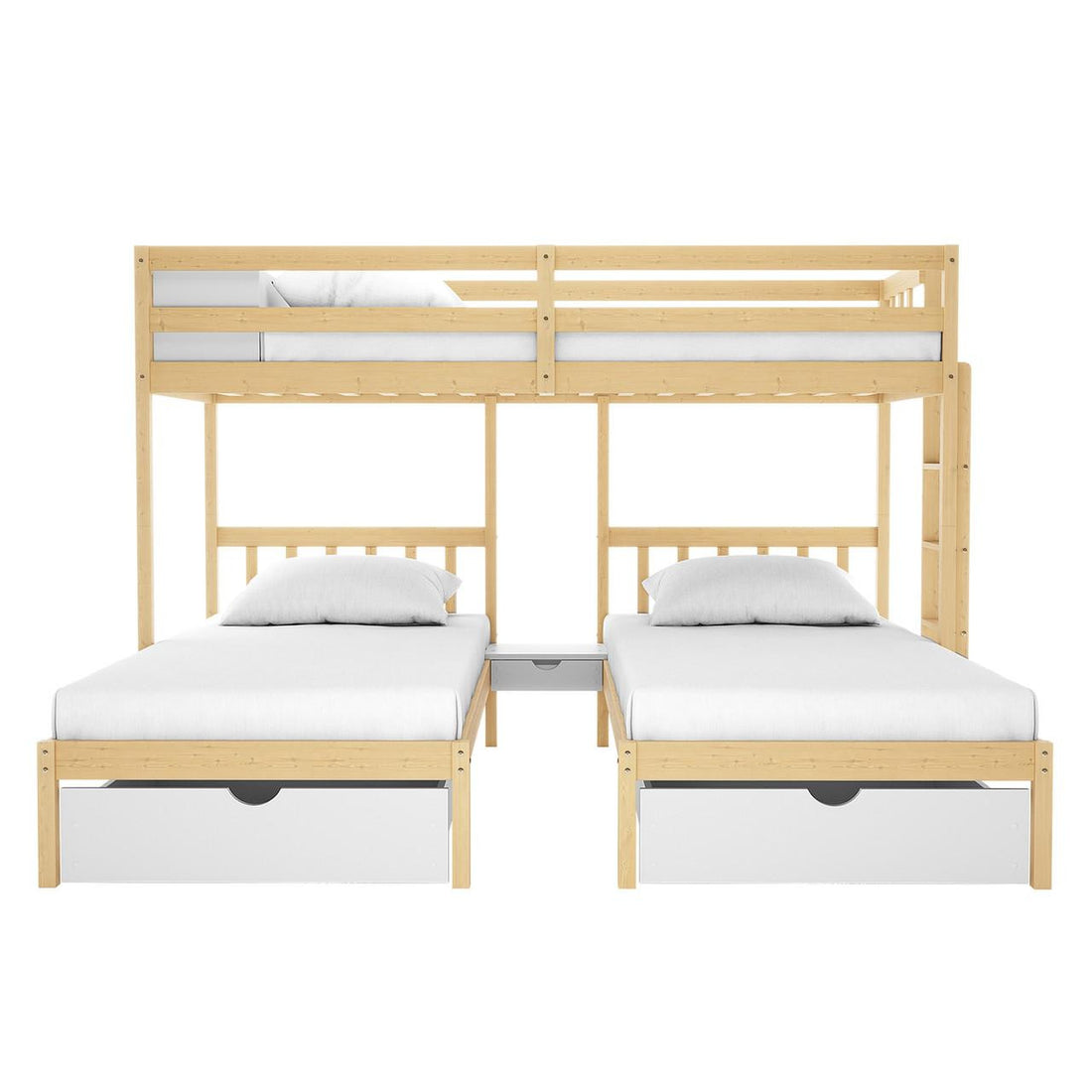 Aristos Triple Bunk Bed with Side Table - White Natural