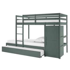 Aron Single Storage Bunk Bed with Trundle in Green