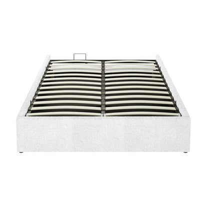 Fabia Boucle Fabric Gas Lift Storage Bed Base - Queen - Cream White