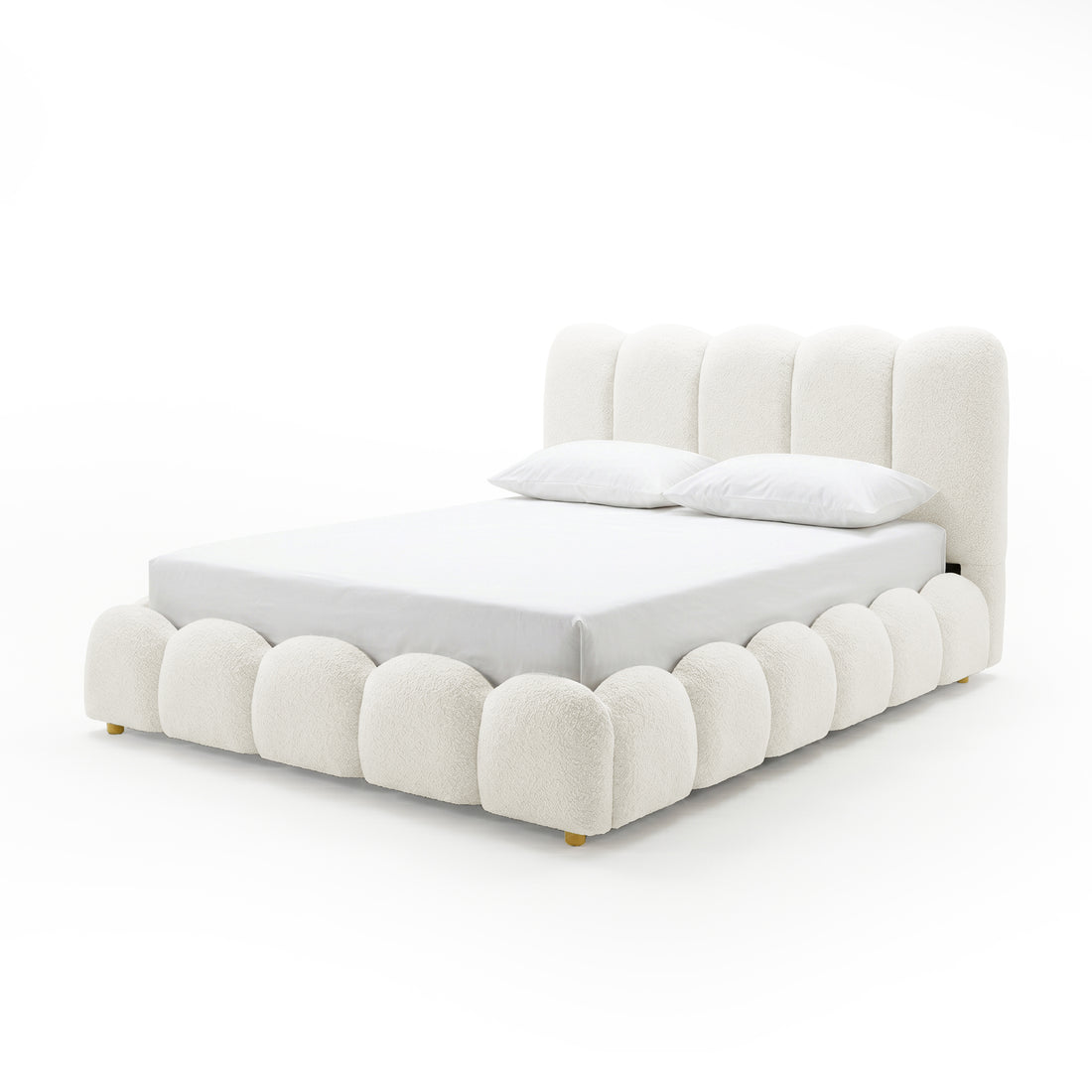 Brent Double Gas Lift Bed in Boucle Cream White