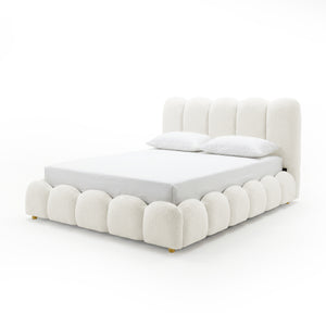 Brent Double Gas Lift Bed in Boucle Cream White