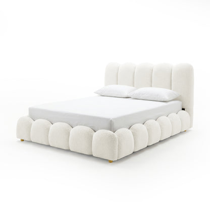 Brent Double Gas Lift Bed in Boucle Cream White