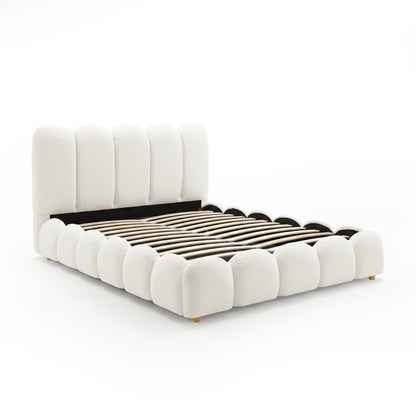Brent Double Gas Lift Bed in Boucle Cream White