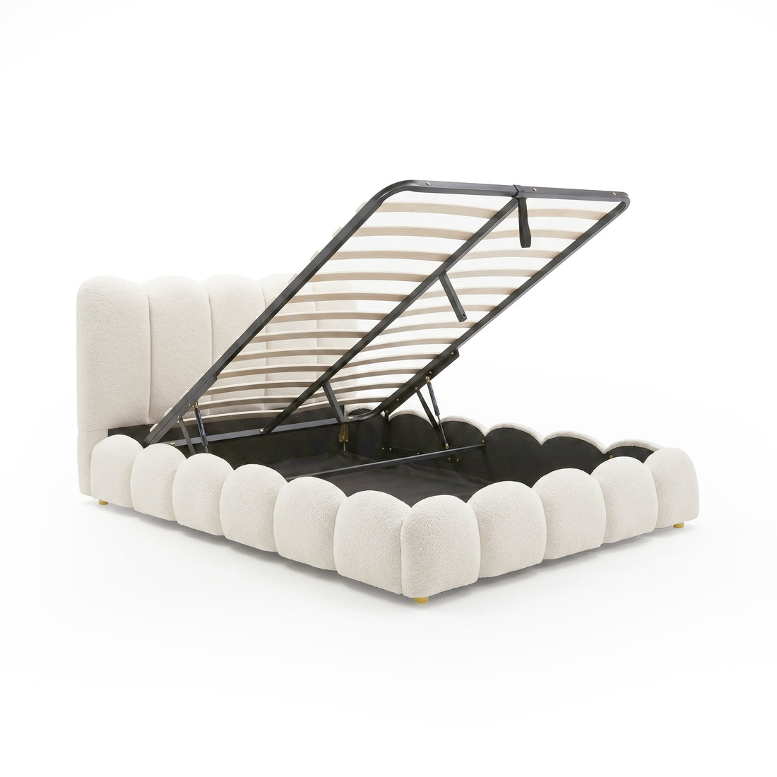 Brent Double Gas Lift Bed in Boucle Cream White