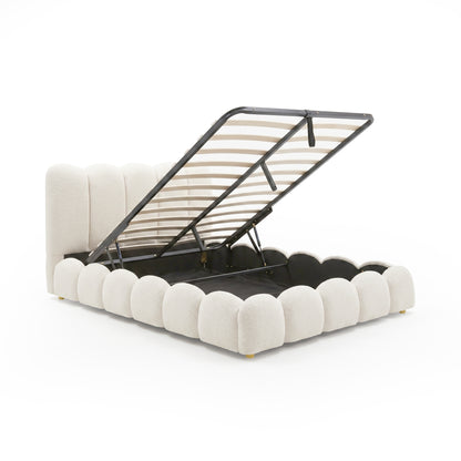 Brent Double Gas Lift Bed in Boucle Cream White