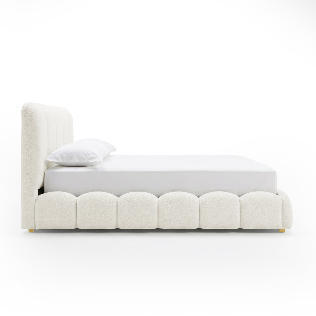 Brent Double Gas Lift Bed in Boucle Cream White