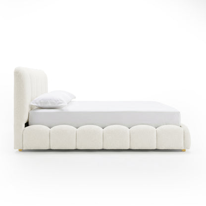 Brent Double Gas Lift Bed in Boucle Cream White