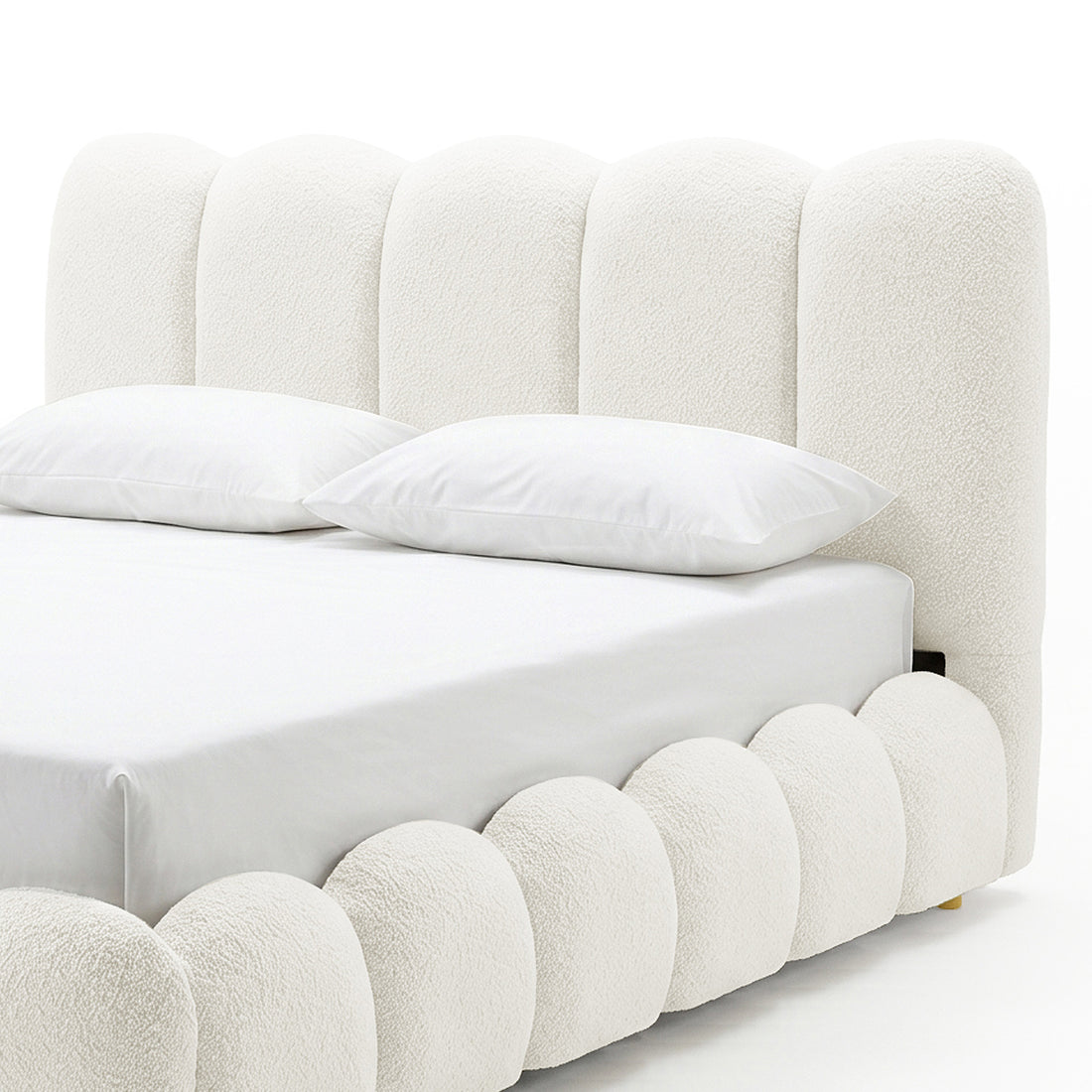 Brent Double Gas Lift Bed in Boucle Cream White