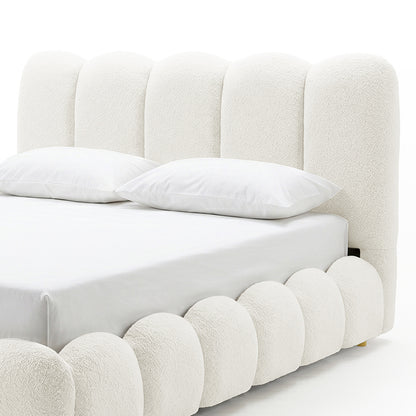 Brent Double Gas Lift Bed in Boucle Cream White