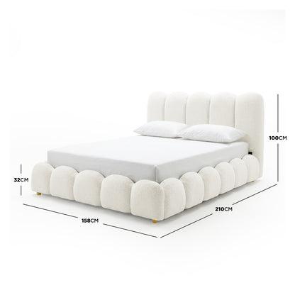 Brent Double Gas Lift Bed in Boucle Cream White