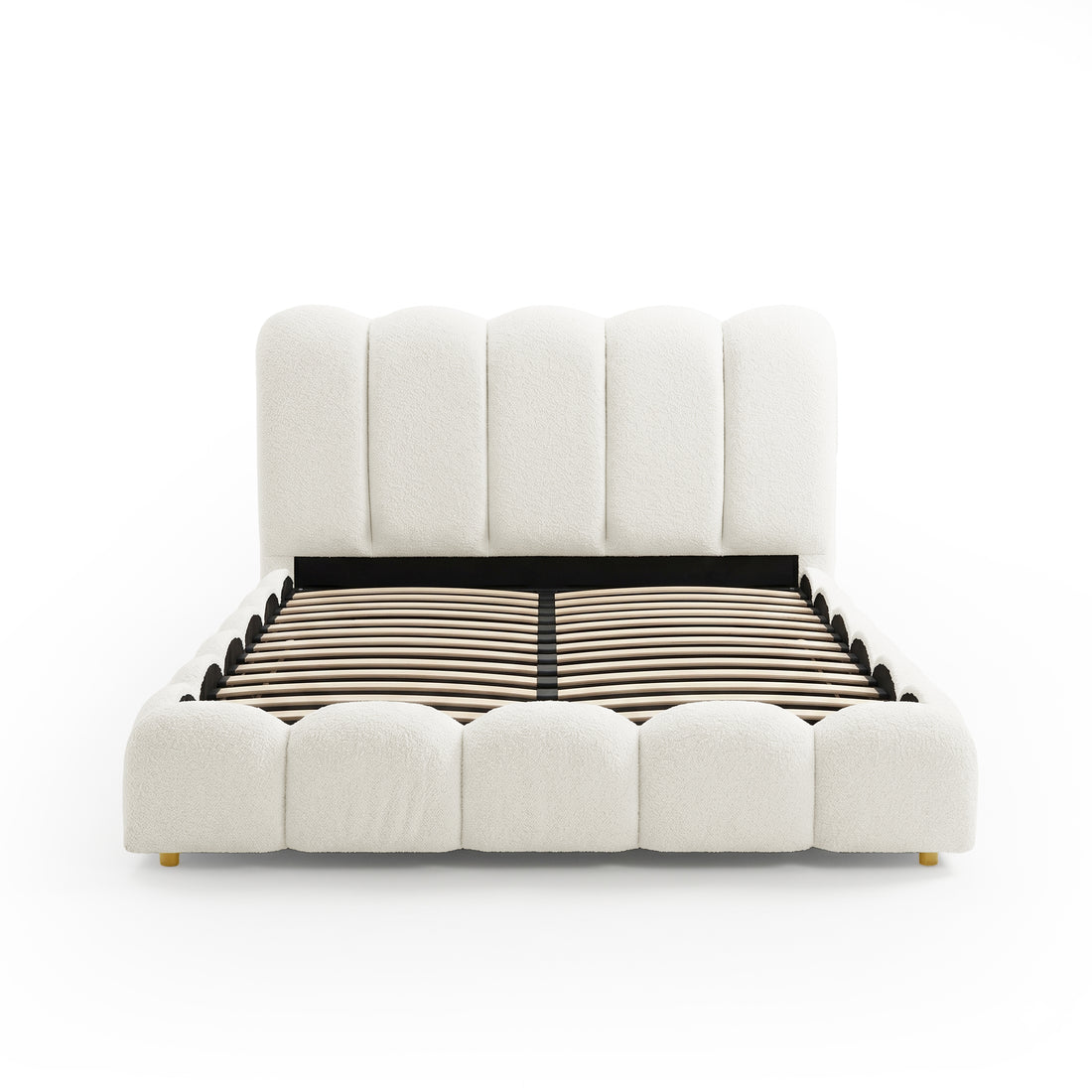 Brent Double Gas Lift Bed in Boucle Cream White
