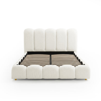 Brent Double Gas Lift Bed in Boucle Cream White