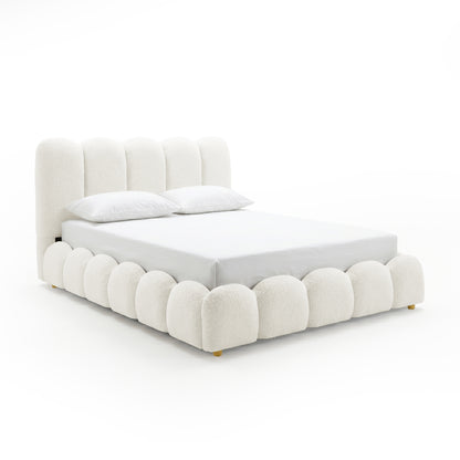 Brent Double Gas Lift Bed in Boucle Cream White