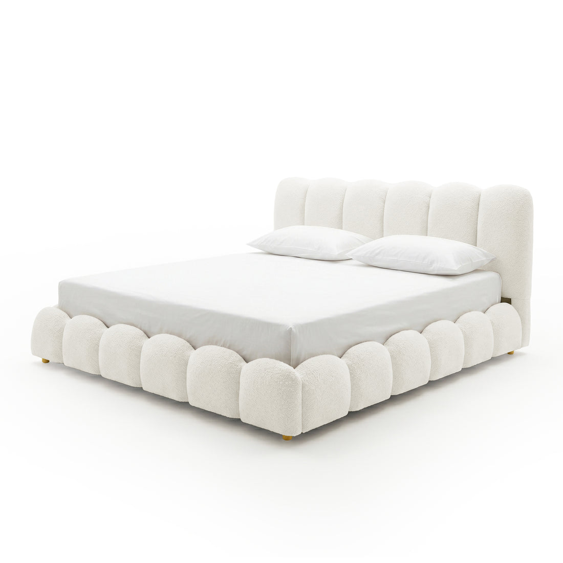 Brent King Gas Lift Bed in Boucle Cream White