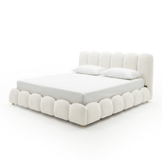 Brent King Gas Lift Bed in Boucle Cream White