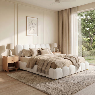 Brent King Gas Lift Bed in Boucle Cream White
