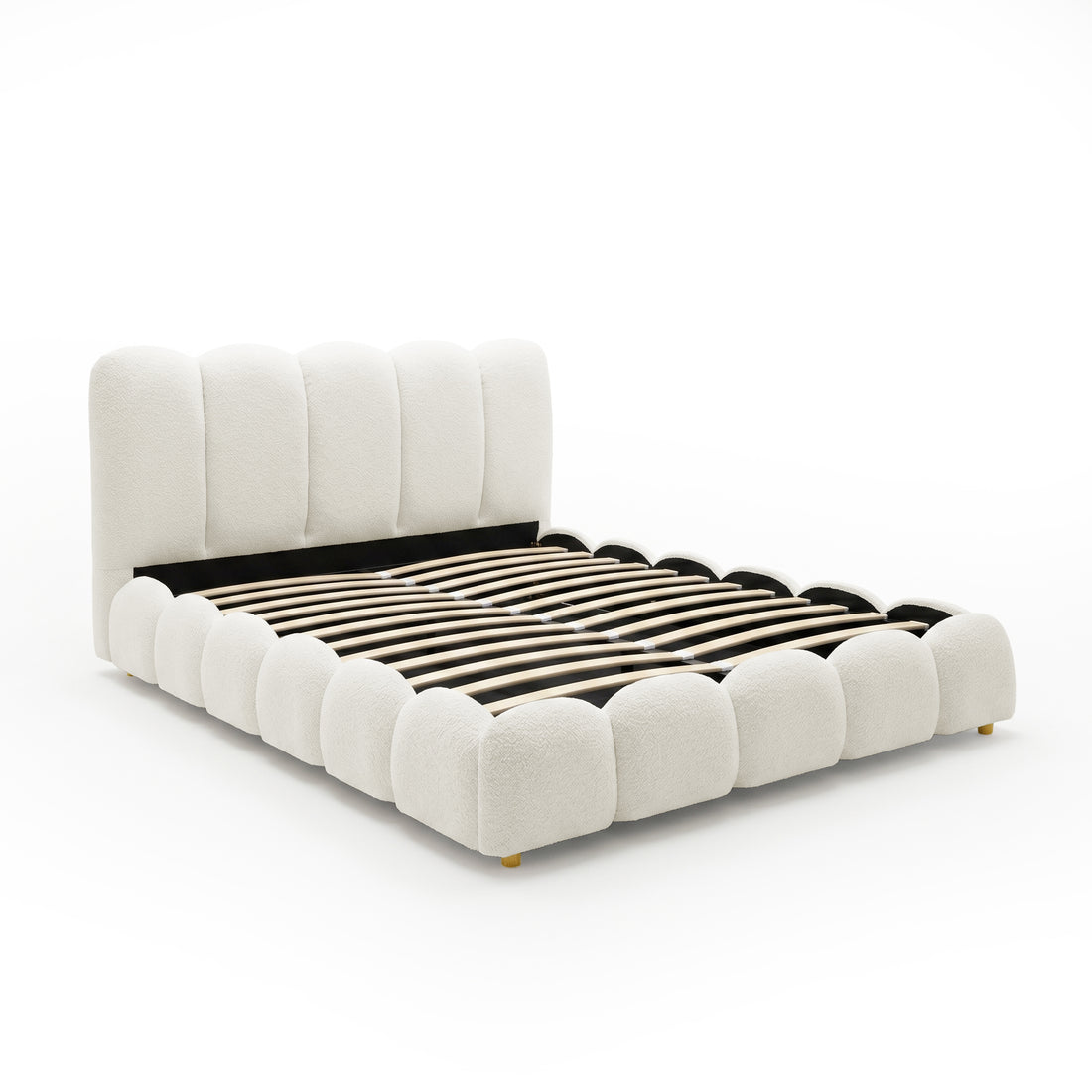 Brent Queen Gas Lift Bed in Cream White