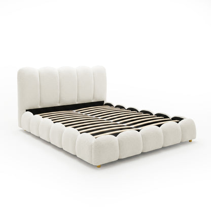 Brent Queen Gas Lift Bed in Cream White