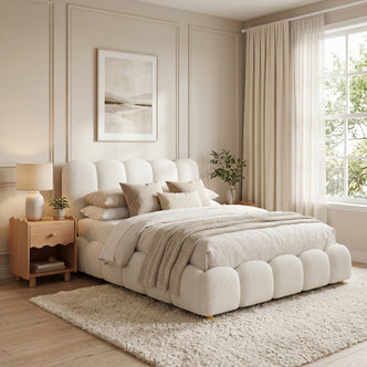 Brent Queen Gas Lift Bed in Cream White