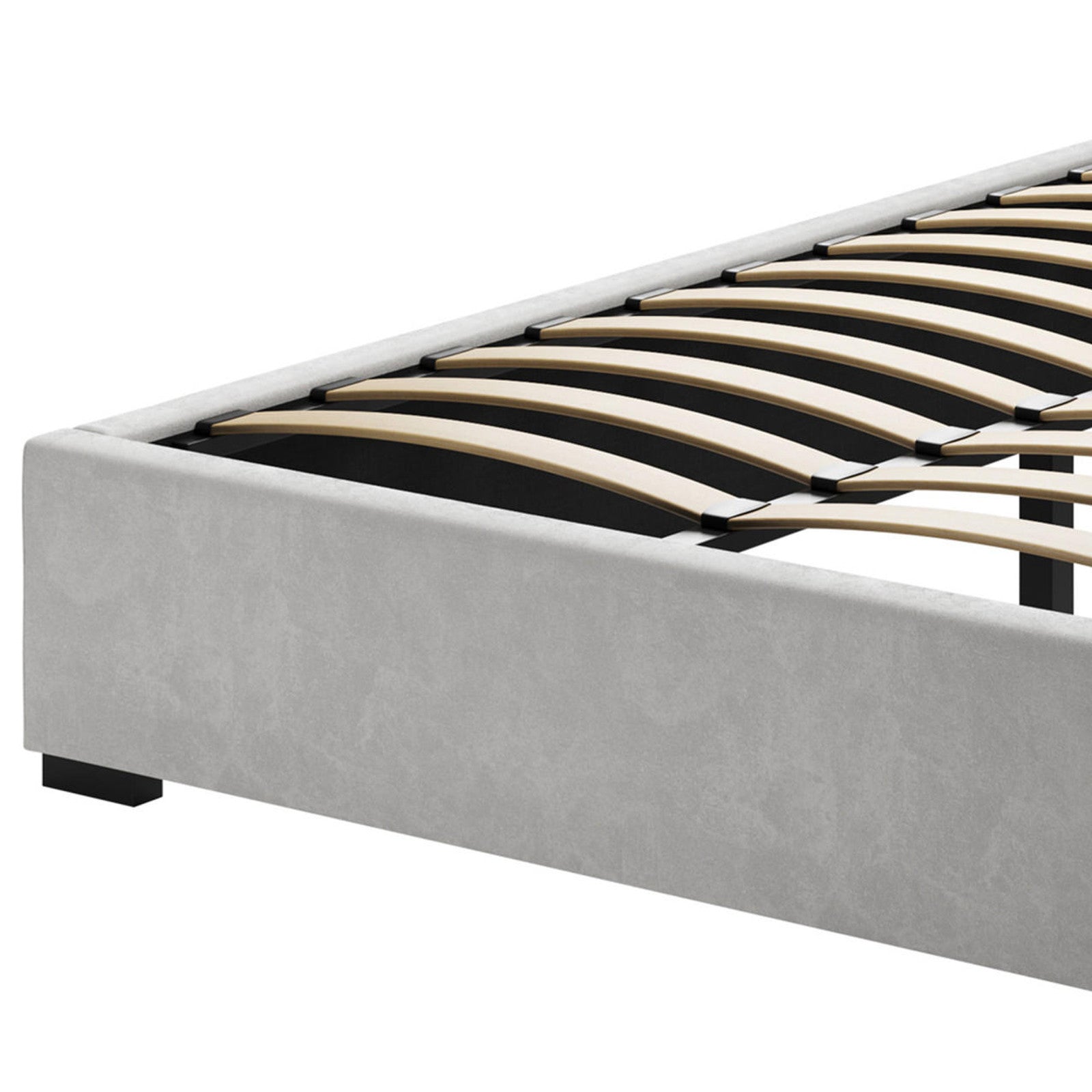 Septima Upholstered Velvet Double Bed Base - Slate; featuring a plush velvet finish and sturdy wooden slats for support, perfect for enhancing bedroom elegance with its sleek and sophisticated design.