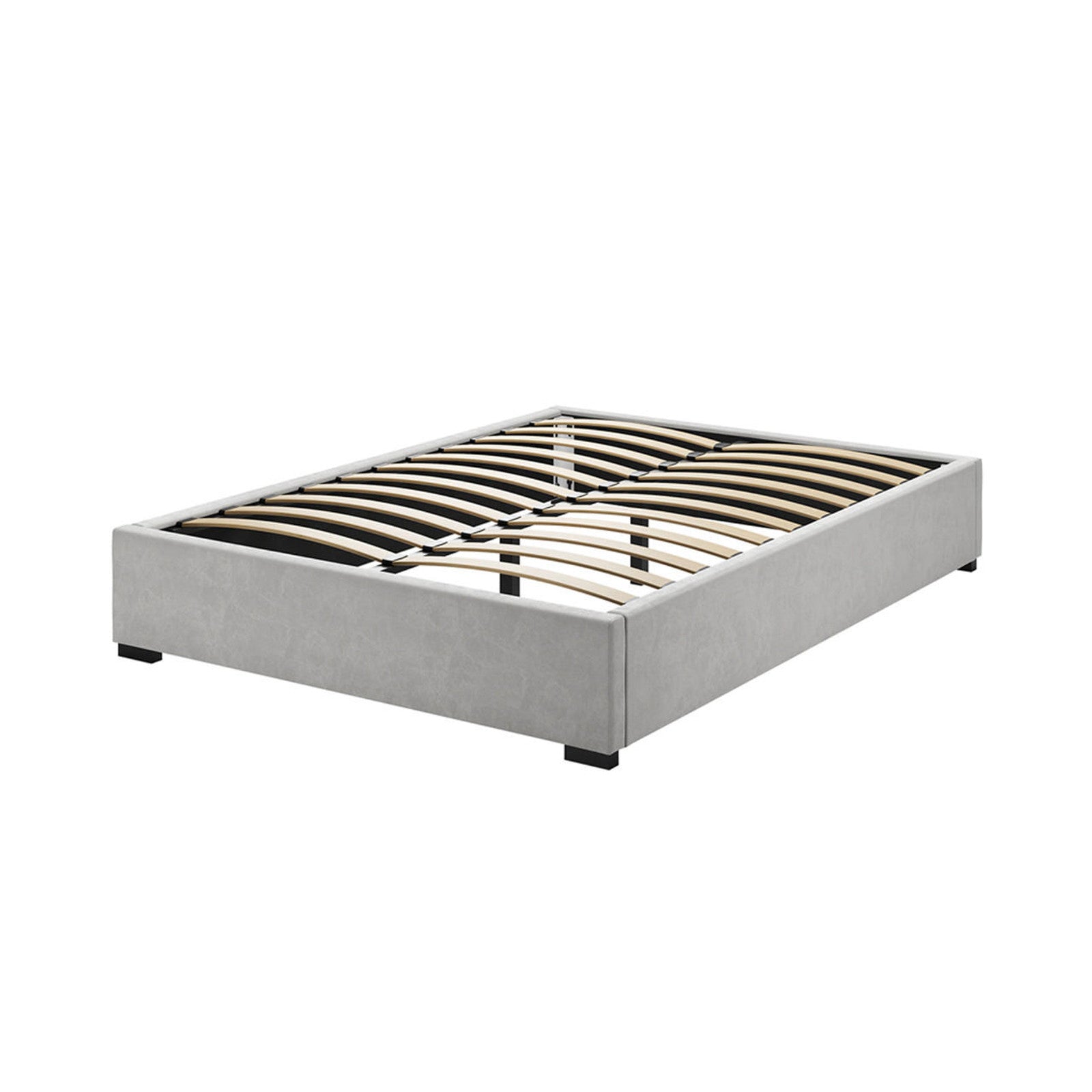 Septima Upholstered Velvet Queen Bed Base - Slate with sleek design and sturdy wooden slats, showcasing luxurious velvet upholstery. Perfect for enhancing bedroom elegance and providing robust support.