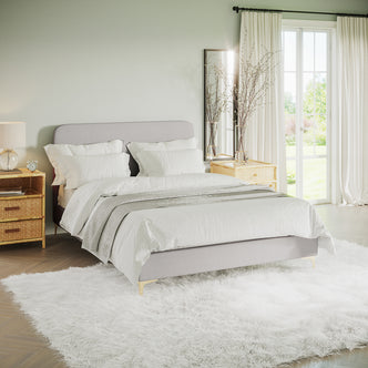 Cammie Linen Fabric Bed Frame - Grey Double