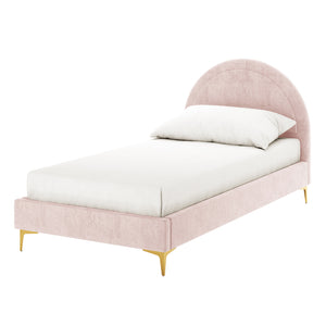 Camryn Kids Single Velvet Bed Frame in Soft Pink