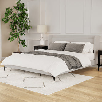 Carmen Boucle Bed Frame w/ Winged Bed Head - Beige King