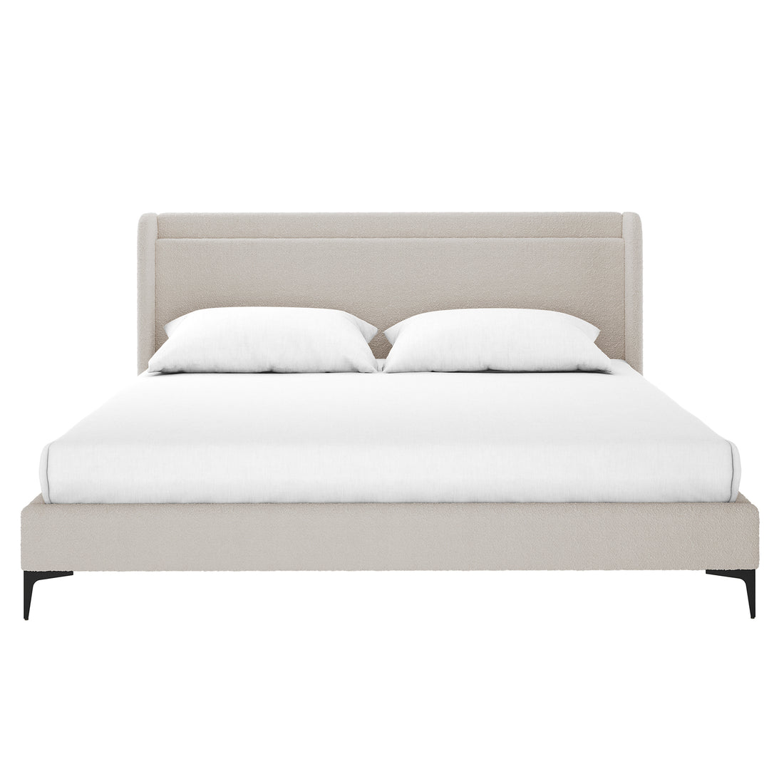 Carmen Boucle Bed Frame w/ Winged Bed Head - Beige King