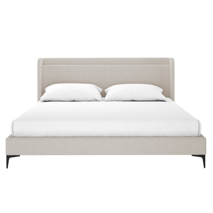 Carmen Boucle Bed Frame w/ Winged Bed Head - Beige King