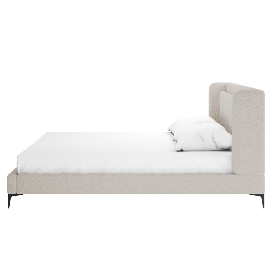 Carmen Boucle Bed Frame w/ Winged Bed Head - Beige King