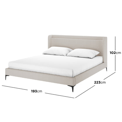 Carmen Boucle Bed Frame w/ Winged Bed Head - Beige King