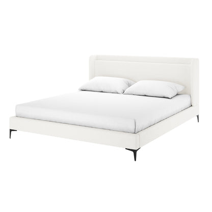 Carmen Boucle Bed Frame w/ Winged Bed Head - Cream White King