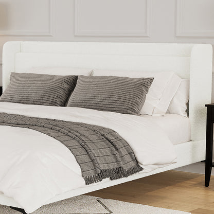 Carmen Boucle Bed Frame w/ Winged Bed Head - Cream White King
