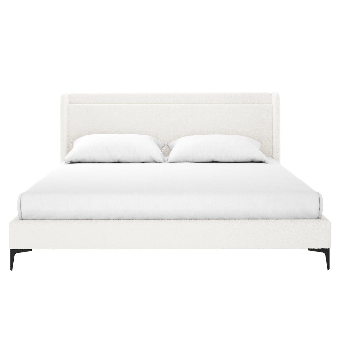 Carmen Boucle Bed Frame w/ Winged Bed Head - Cream White King