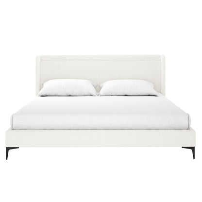 Carmen Boucle Bed Frame w/ Winged Bed Head - Cream White King