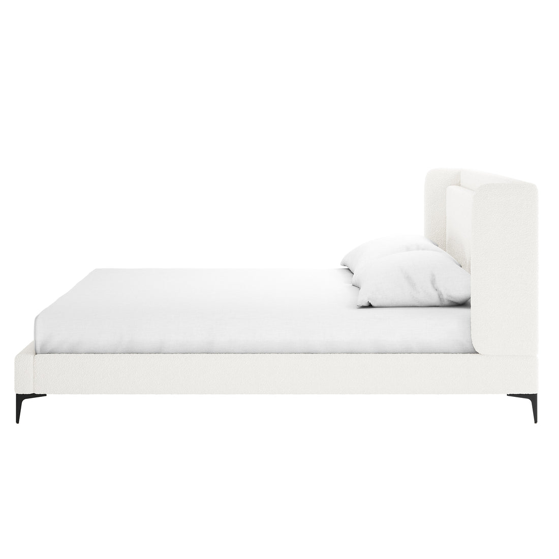 Carmen Boucle Bed Frame w/ Winged Bed Head - Cream White King