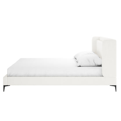 Carmen Boucle Bed Frame w/ Winged Bed Head - Cream White King