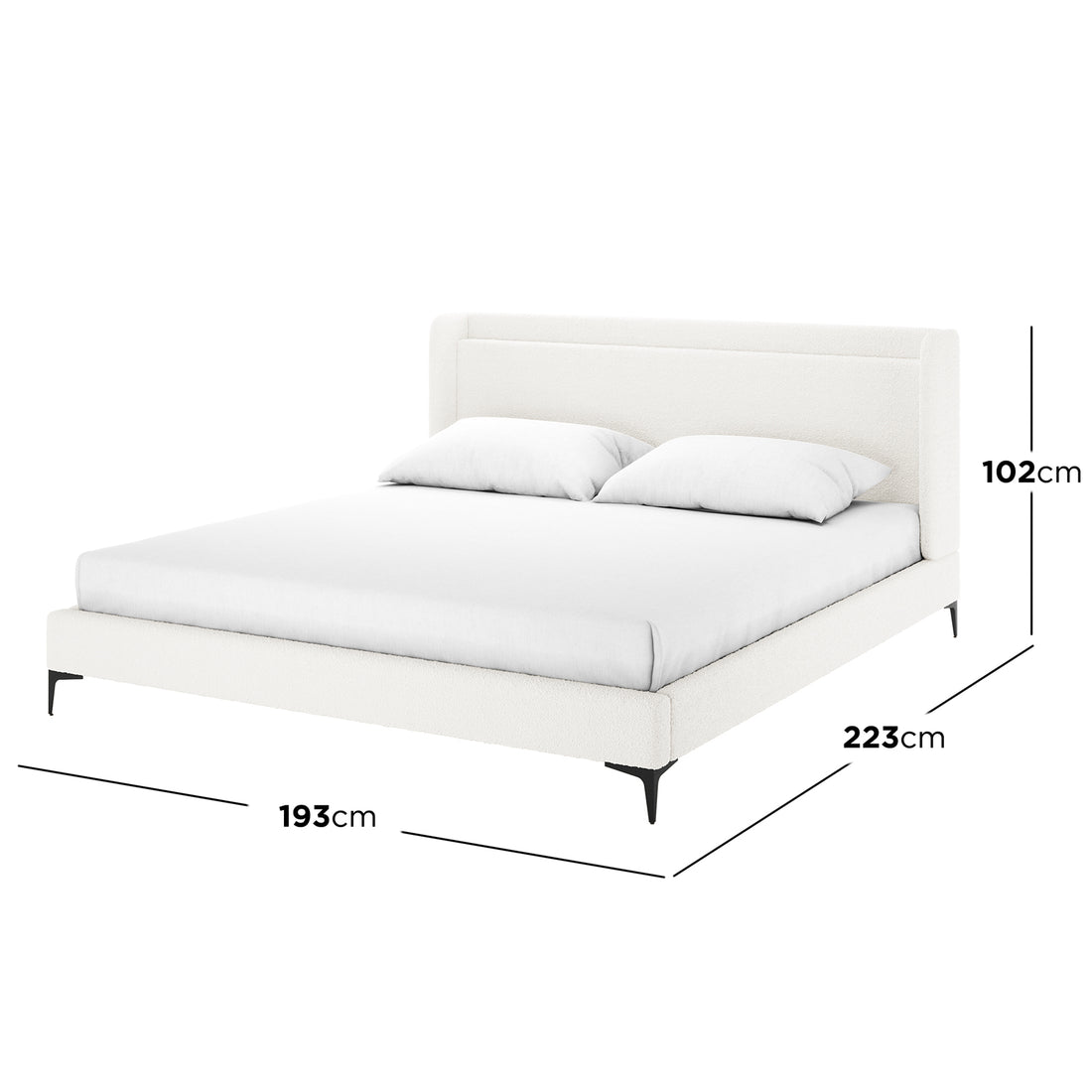 Carmen Boucle Bed Frame w/ Winged Bed Head - Cream White King