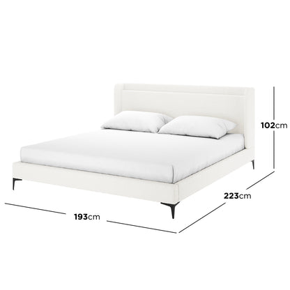 Carmen Boucle Bed Frame w/ Winged Bed Head - Cream White King