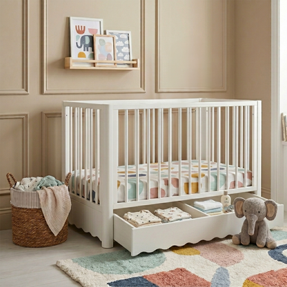 Cherish Natural Pine Wood Cot with Storage Drawer White
